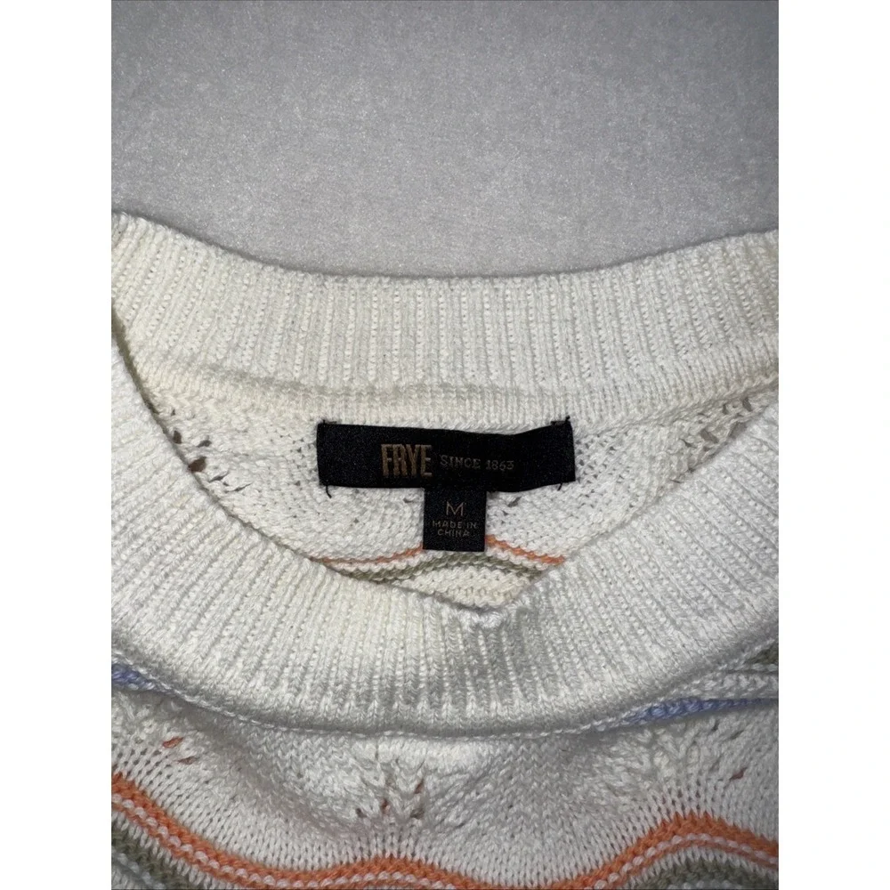 Frye Women Medium Salt Breeze Knit Vest Pointelle Combo‎ Stripe White NWT